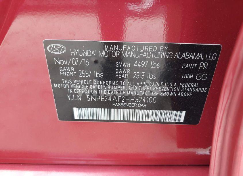 Photo 9 of 2017 Hyundai Sonata SE (VIN 5NPE24AF2HH524100)