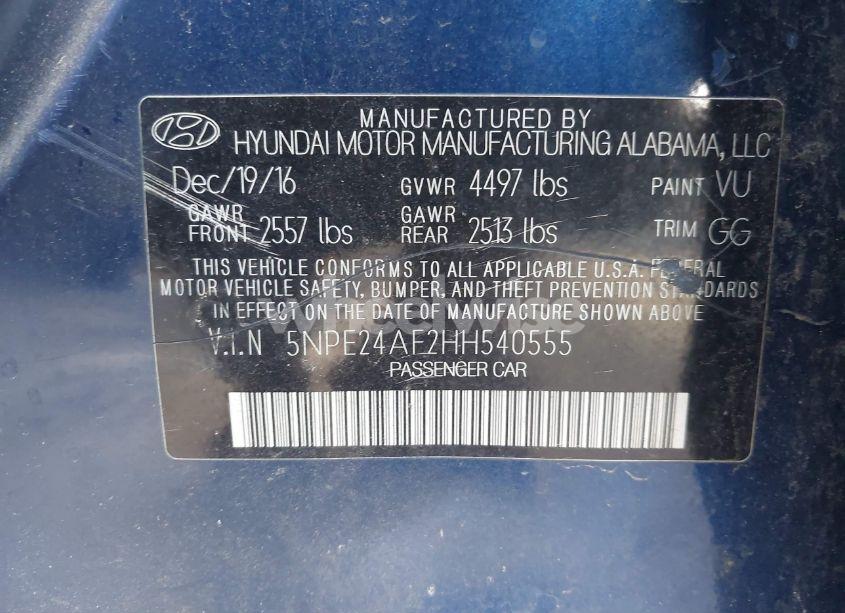 Photo 9 of 2017 Hyundai Sonata (VIN 5NPE24AF2HH540555)