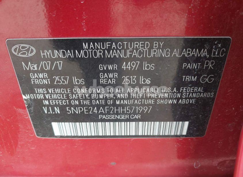 Photo 9 of 2017 Hyundai Sonata SE (VIN 5NPE24AF2HH571997)