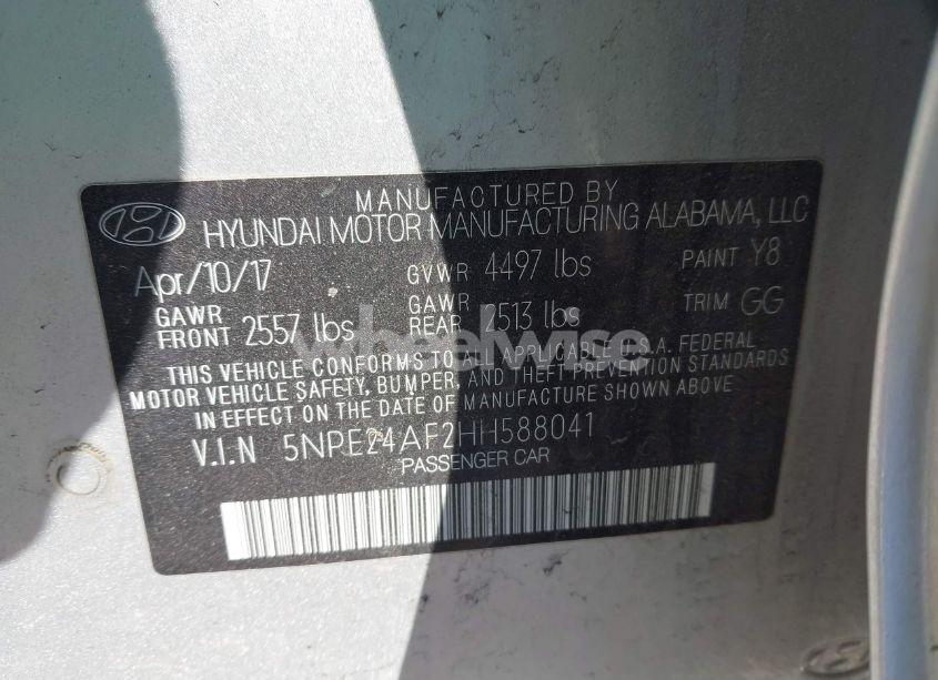 Photo 9 of 2017 Hyundai Sonata (VIN 5NPE24AF2HH588041)