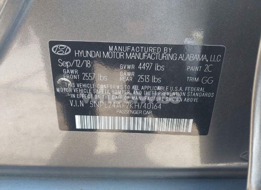 Photo 9 of 2019 Hyundai Sonata SE (VIN 5NPE24AF2KH740164)