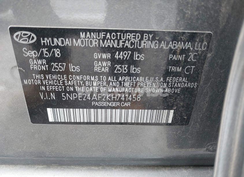 Photo 9 of 2019 Hyundai Sonata SE (VIN 5NPE24AF2KH741458)