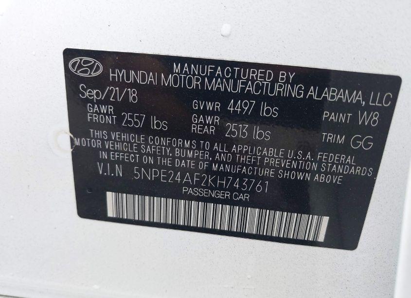 Photo 9 of 2019 Hyundai Sonata SE (VIN 5NPE24AF2KH743761)