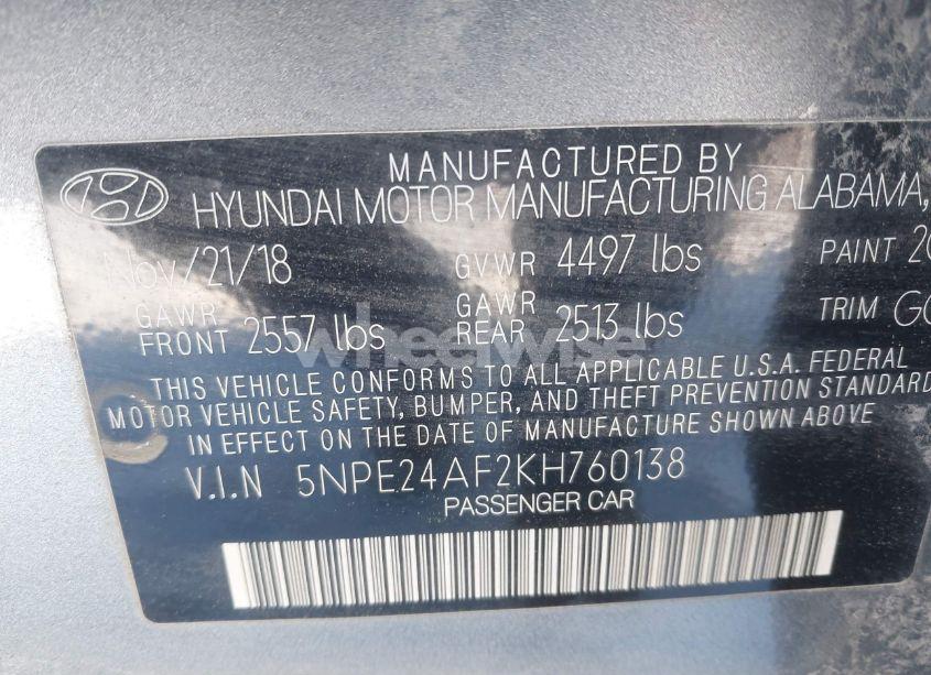 Photo 9 of 2019 Hyundai Sonata SE (VIN 5NPE24AF2KH760138)