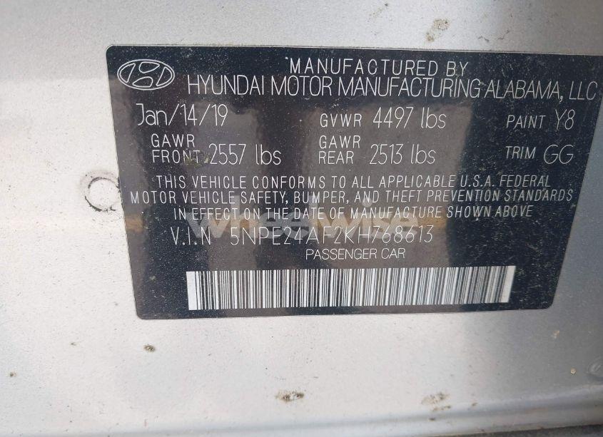Photo 9 of 2019 Hyundai Sonata SE (VIN 5NPE24AF2KH768613)