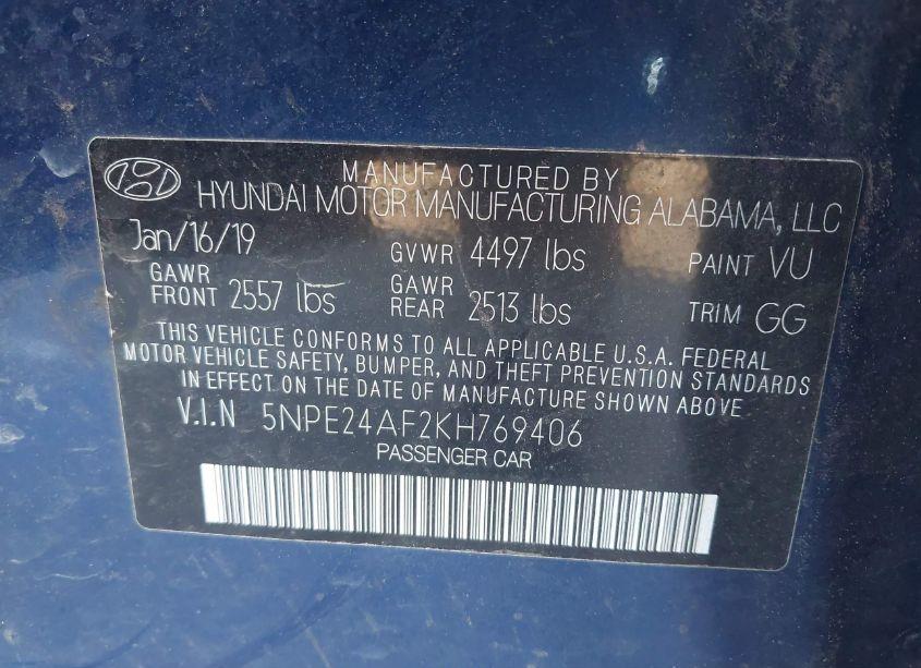 Photo 9 of 2019 Hyundai Sonata SE (VIN 5NPE24AF2KH769406)