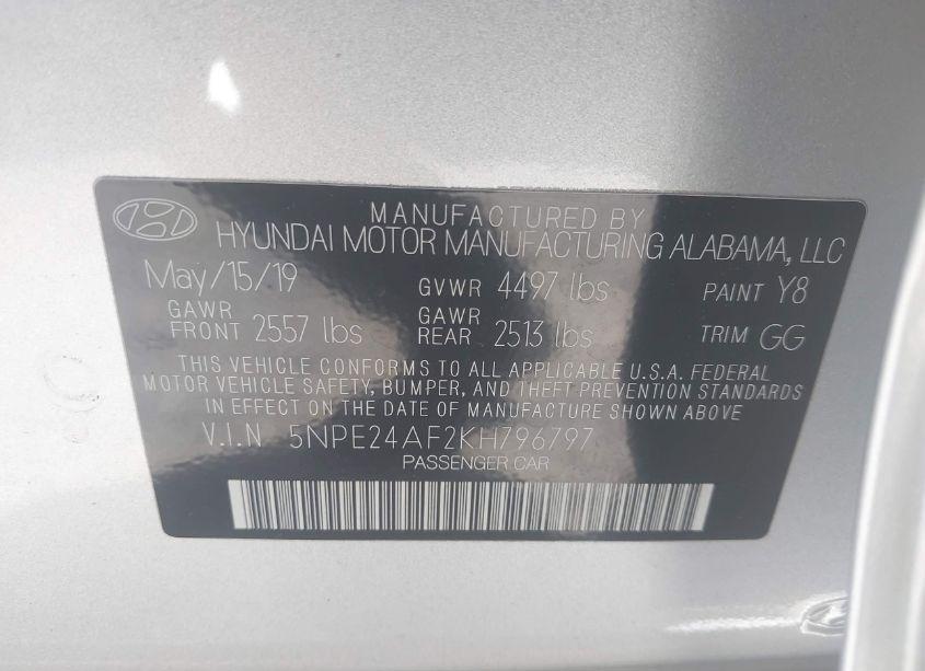 Photo 9 of 2019 Hyundai Sonata SE (VIN 5NPE24AF2KH796797)