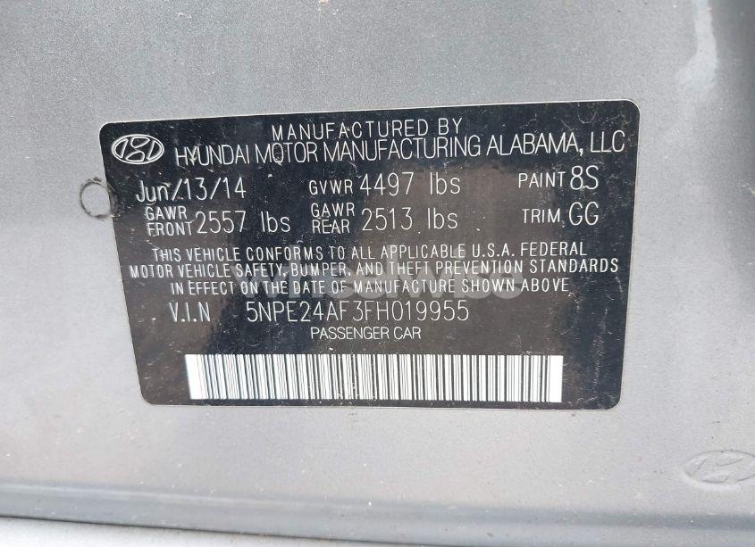 Photo 9 of 2015 Hyundai Sonata SE (VIN 5NPE24AF3FH019955)