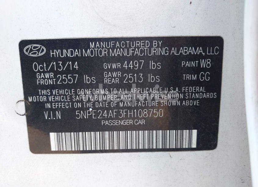 Photo 9 of 2015 Hyundai Sonata SE (VIN 5NPE24AF3FH108750)