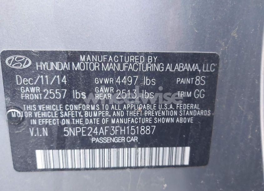 Photo 9 of 2015 Hyundai Sonata SE (VIN 5NPE24AF3FH151887)