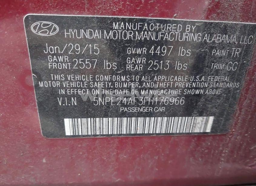 Photo 9 of 2015 Hyundai Sonata SE (VIN 5NPE24AF3FH176966)