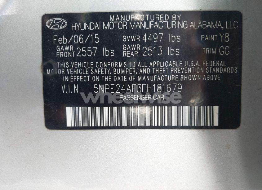 Photo 9 of 2015 Hyundai Sonata SE (VIN 5NPE24AF3FH181679)