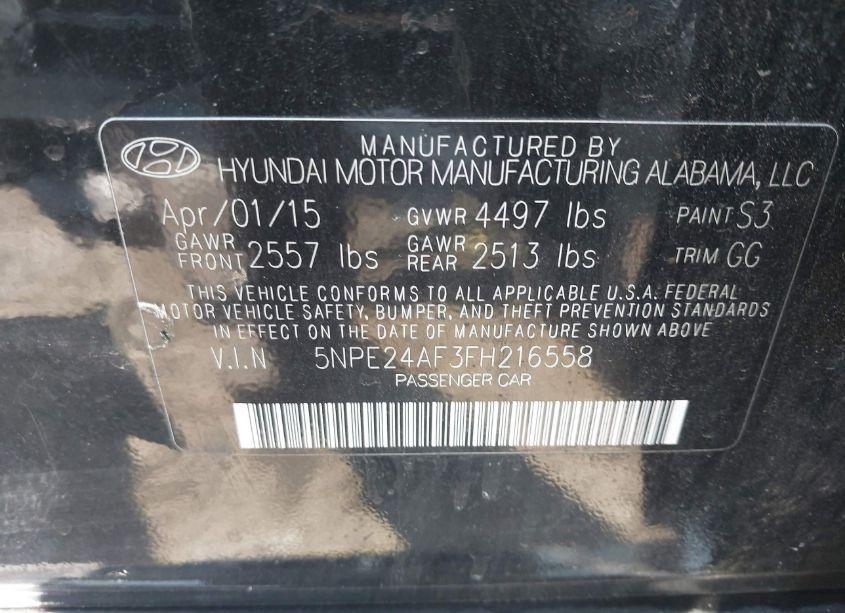 Photo 9 of 2015 Hyundai Sonata SE (VIN 5NPE24AF3FH216558)