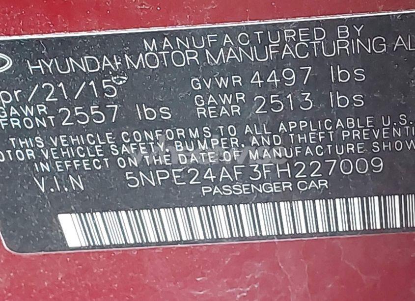 Photo 9 of 2015 Hyundai Sonata SE (VIN 5NPE24AF3FH227009)