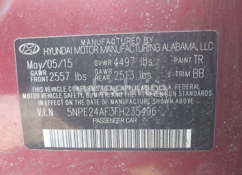 Photo 9 of 2015 Hyundai Sonata SE (VIN 5NPE24AF3FH235496)