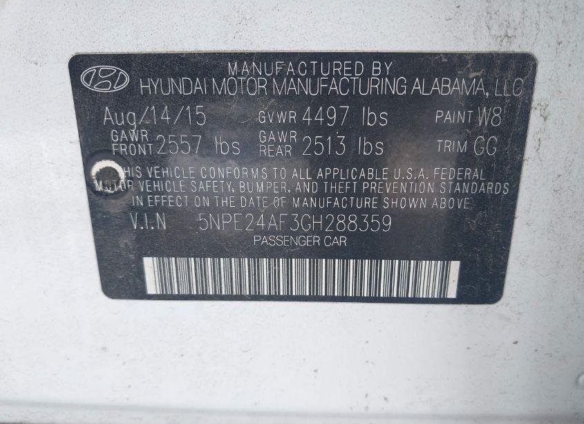Photo 9 of 2016 Hyundai Sonata SE (VIN 5NPE24AF3GH288359)