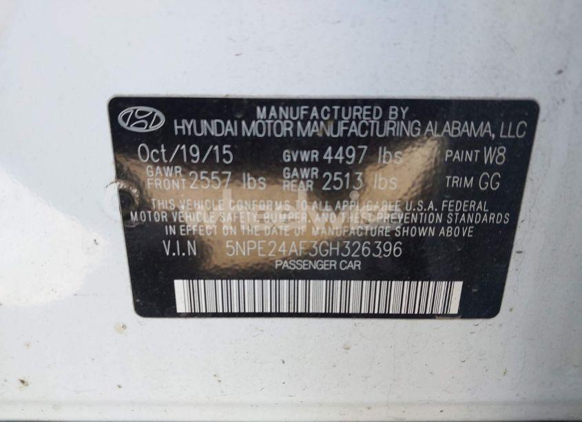 Photo 9 of 2016 Hyundai Sonata SE (VIN 5NPE24AF3GH326396)