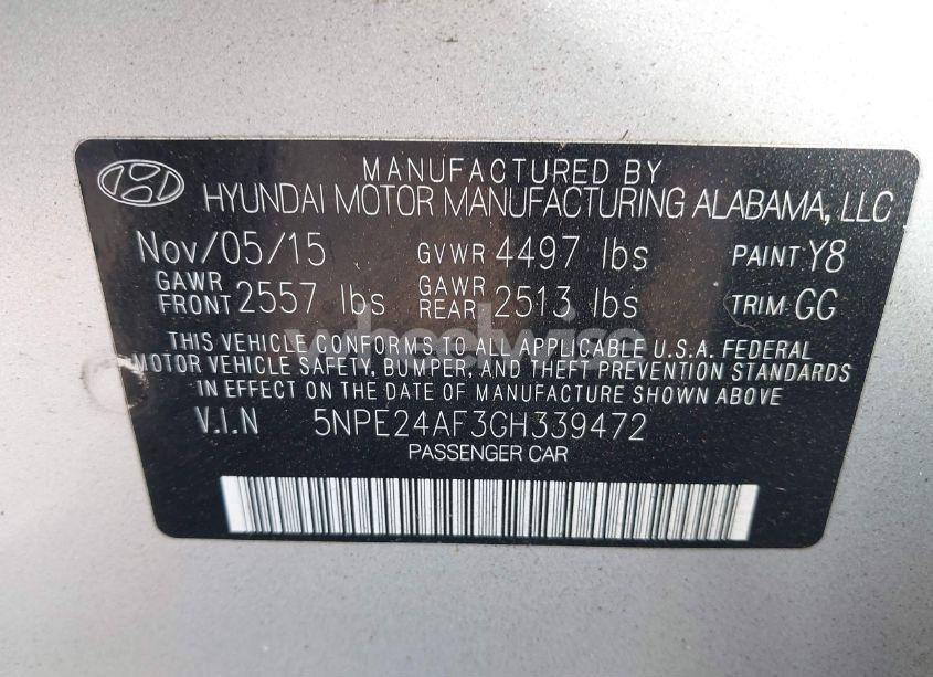 Photo 9 of 2016 Hyundai Sonata SE (VIN 5NPE24AF3GH339472)