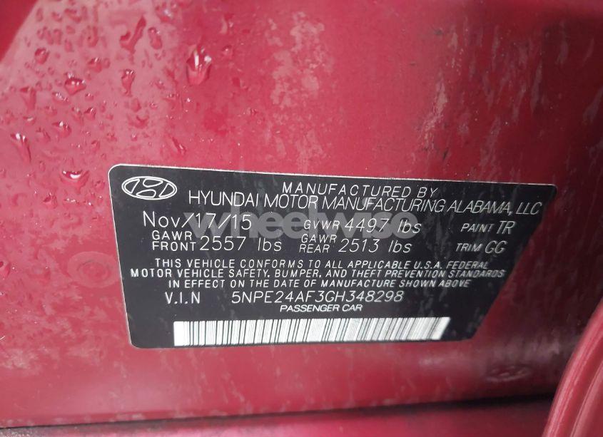 Photo 9 of 2016 Hyundai Sonata SE (VIN 5NPE24AF3GH348298)