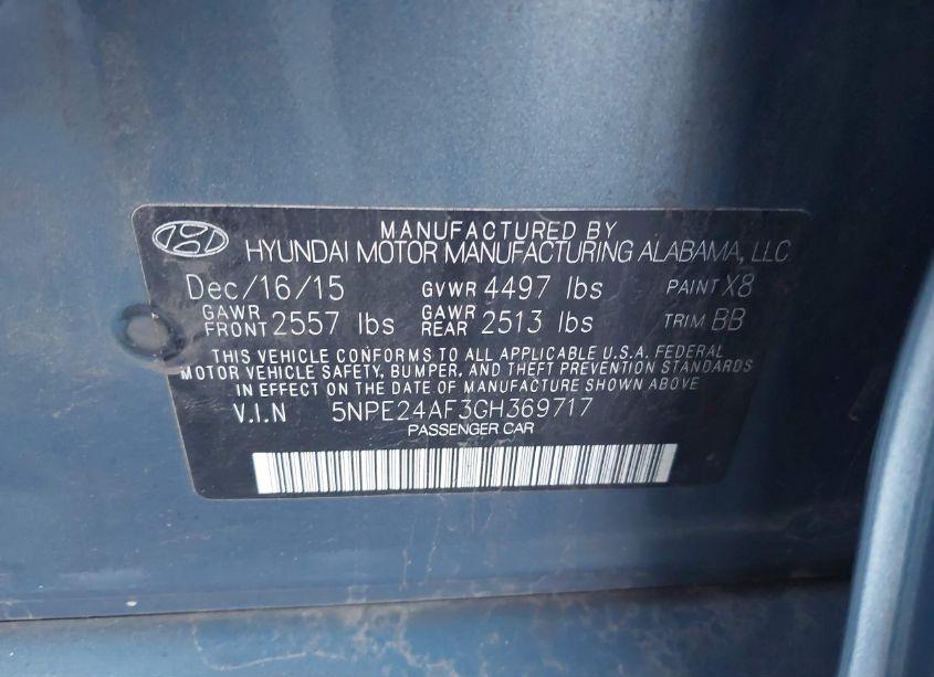 Photo 9 of 2016 Hyundai Sonata SE (VIN 5NPE24AF3GH369717)