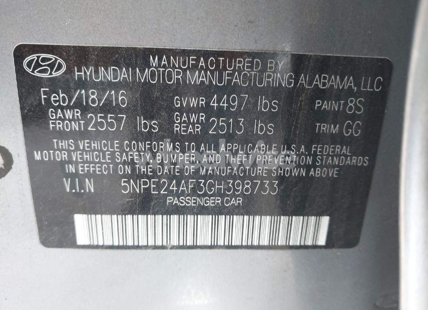 Photo 9 of 2016 Hyundai Sonata (VIN 5NPE24AF3GH398733)