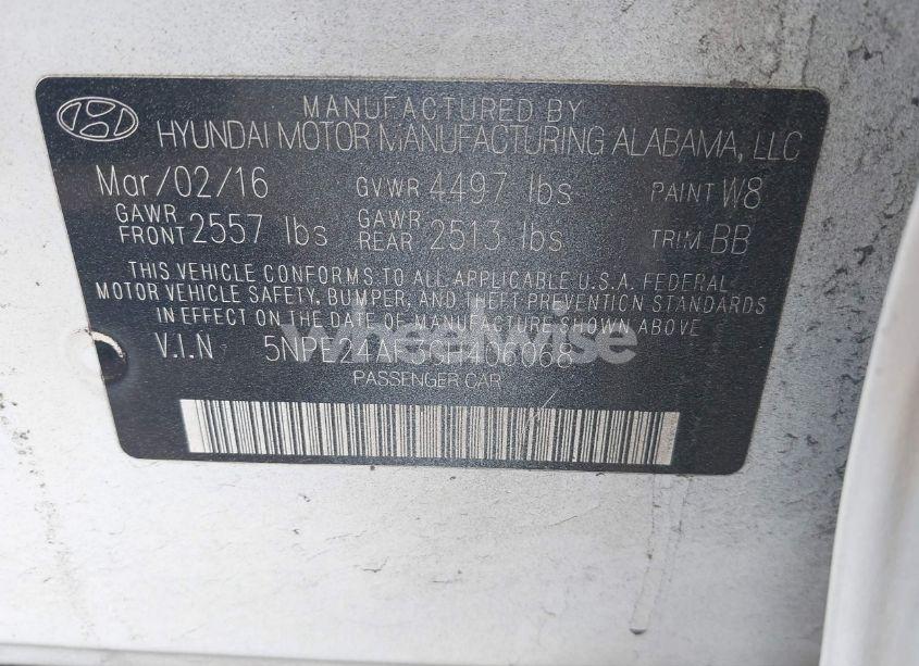 Photo 9 of 2016 Hyundai Sonata SE (VIN 5NPE24AF3GH406068)