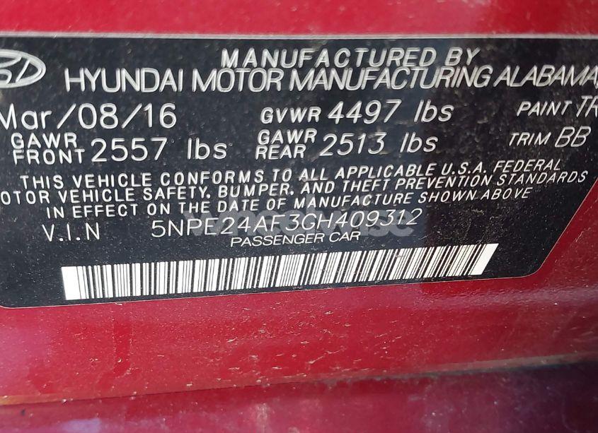 Photo 9 of 2016 Hyundai Sonata SE (VIN 5NPE24AF3GH409312)