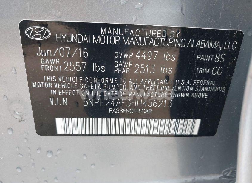Photo 9 of 2017 Hyundai Sonata (VIN 5NPE24AF3HH456213)