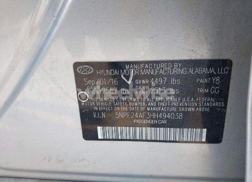 Photo 9 of 2017 Hyundai Sonata (VIN 5NPE24AF3HH494038)