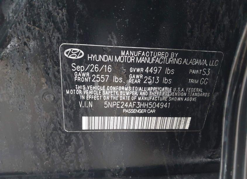 Photo 9 of 2017 Hyundai Sonata SE (VIN 5NPE24AF3HH504941)