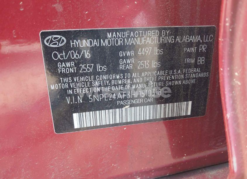 Photo 9 of 2017 Hyundai Sonata SE (VIN 5NPE24AF3HH510318)