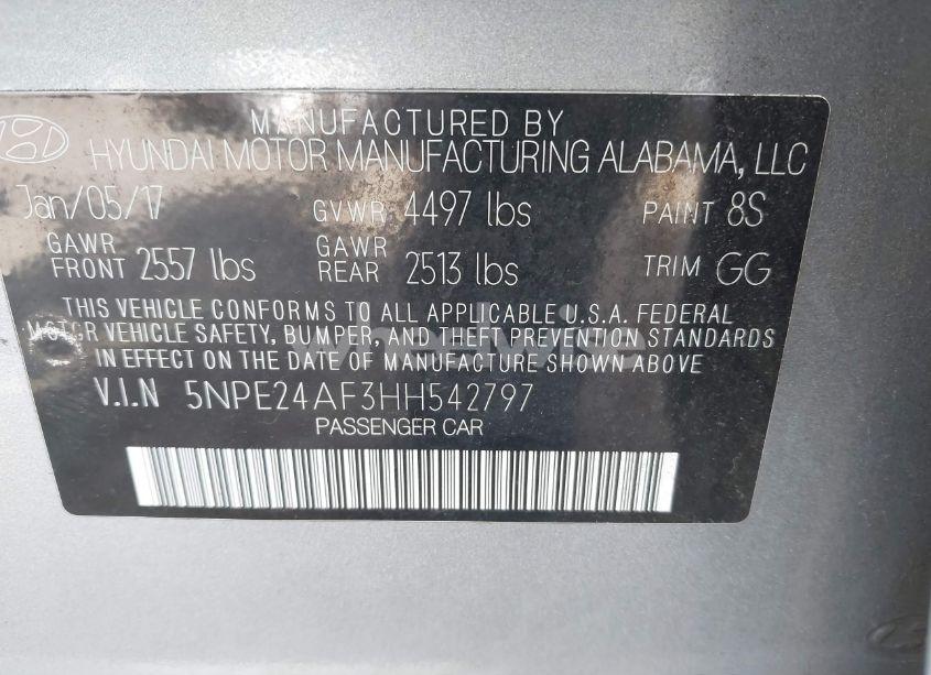 Photo 9 of 2017 Hyundai Sonata (VIN 5NPE24AF3HH542797)