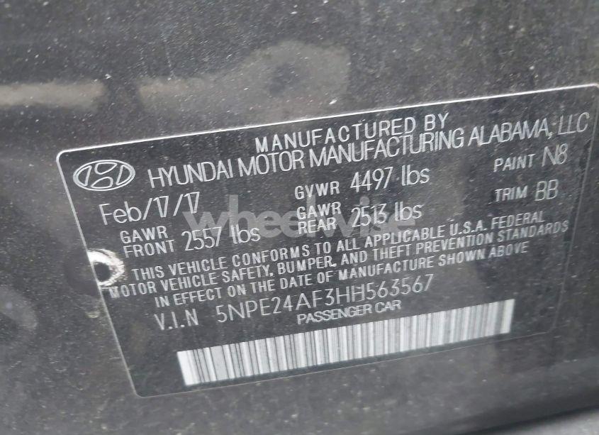 Photo 9 of 2017 Hyundai Sonata (VIN 5NPE24AF3HH563567)