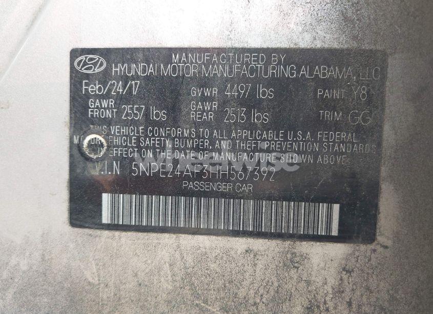 Photo 9 of 2017 Hyundai Sonata (VIN 5NPE24AF3HH567392)