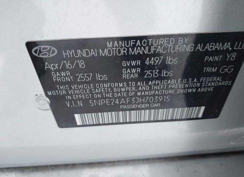Photo 9 of 2018 Hyundai Sonata SE (VIN 5NPE24AF3JH703915)