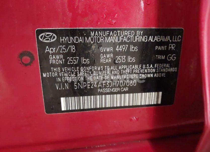 Photo 9 of 2018 Hyundai Sonata SE (VIN 5NPE24AF3JH707060)