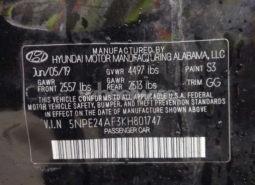 Photo 9 of 2019 Hyundai Sonata SE (VIN 5NPE24AF3KH801747)
