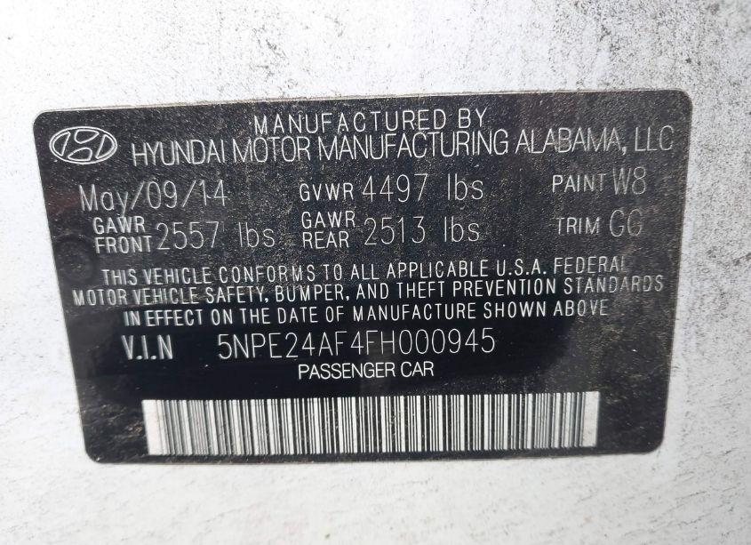 Photo 9 of 2015 Hyundai Sonata SE (VIN 5NPE24AF4FH000945)