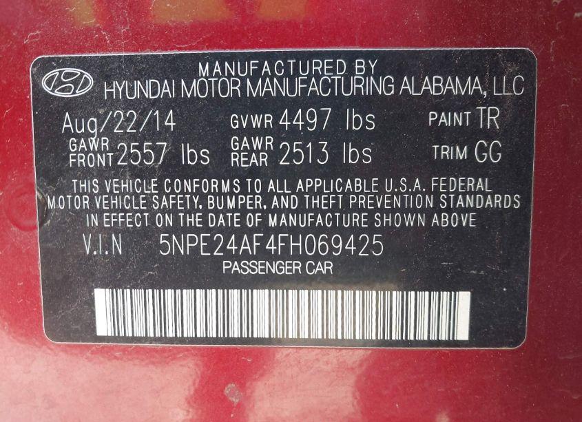 Photo 9 of 2015 Hyundai Sonata SE (VIN 5NPE24AF4FH069425)