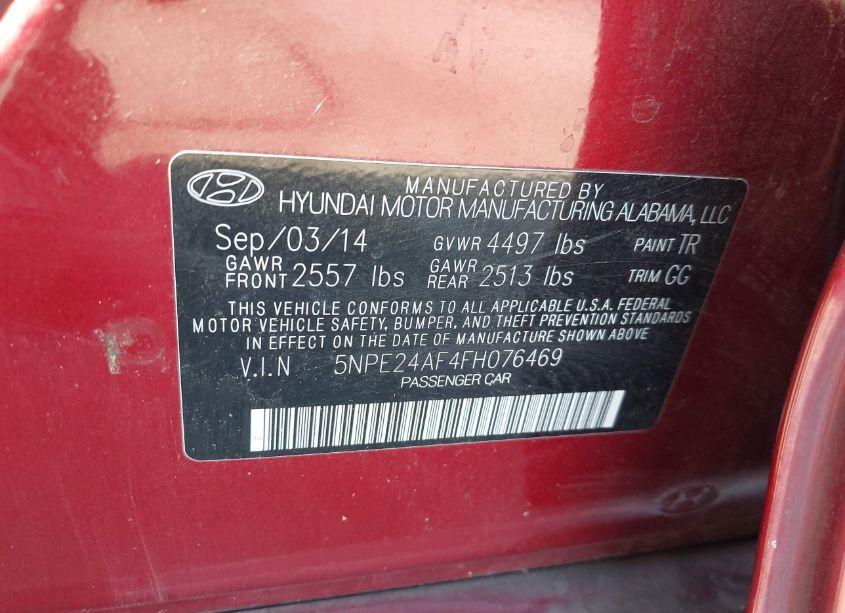 Photo 9 of 2015 Hyundai Sonata SE (VIN 5NPE24AF4FH076469)
