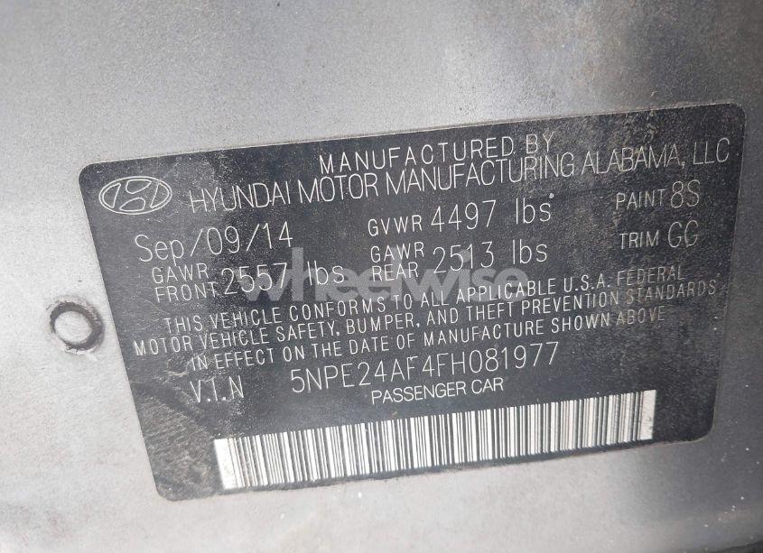 Photo 9 of 2015 Hyundai Sonata SE (VIN 5NPE24AF4FH081977)