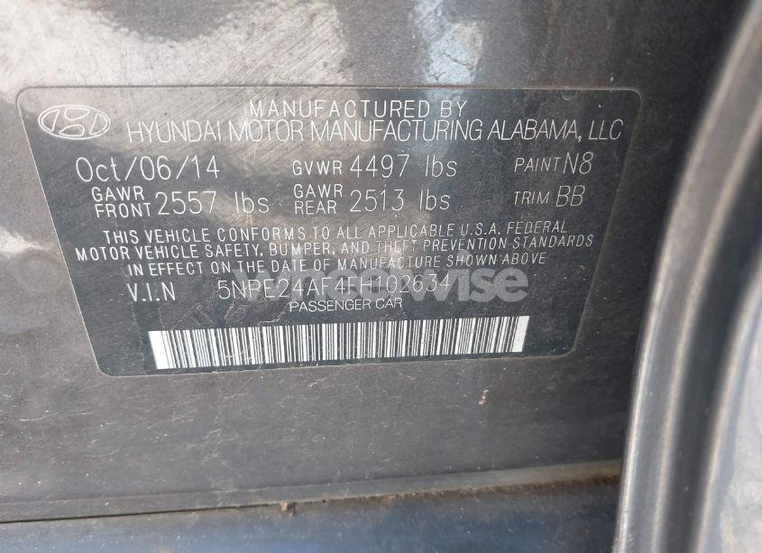 Photo 9 of 2015 Hyundai Sonata SE (VIN 5NPE24AF4FH102634)