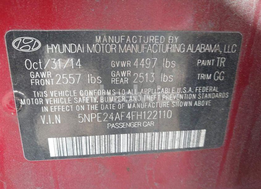 Photo 9 of 2015 Hyundai Sonata SE (VIN 5NPE24AF4FH122110)