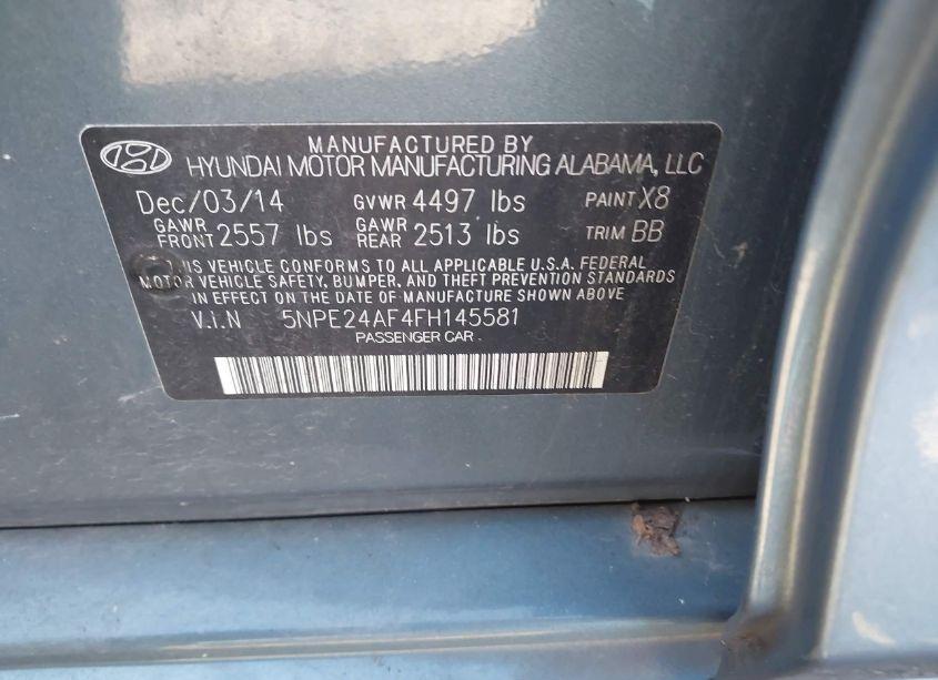 Photo 9 of 2015 Hyundai Sonata SE (VIN 5NPE24AF4FH145581)
