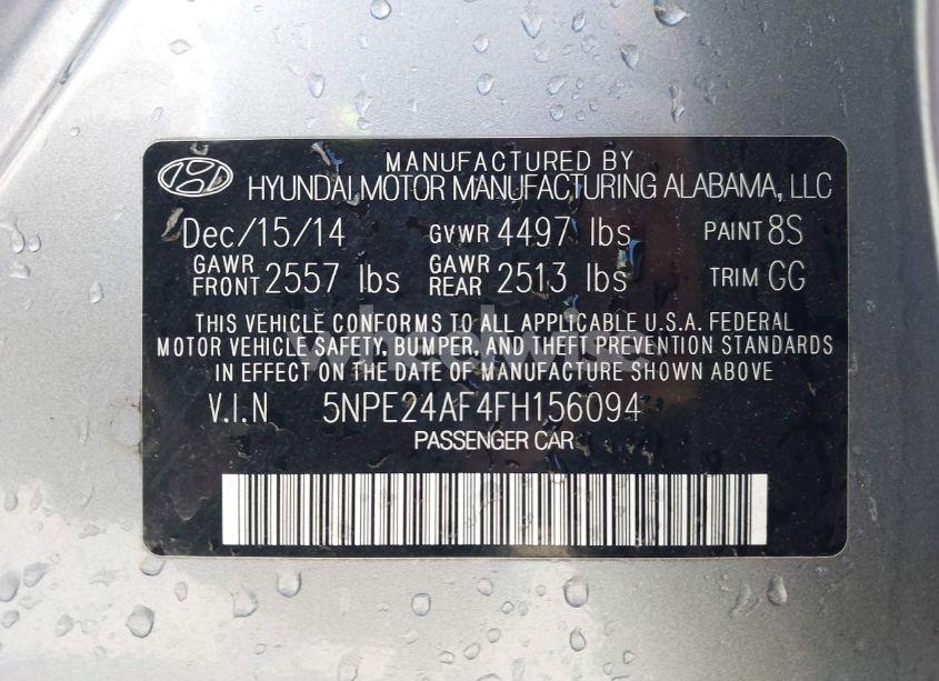 Photo 9 of 2015 Hyundai Sonata SE (VIN 5NPE24AF4FH156094)