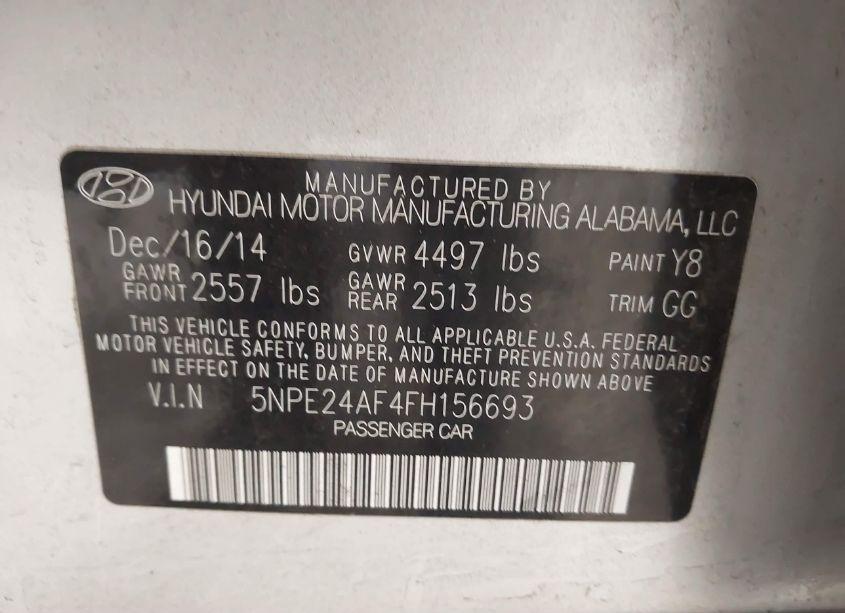 Photo 9 of 2015 Hyundai Sonata SE (VIN 5NPE24AF4FH156693)