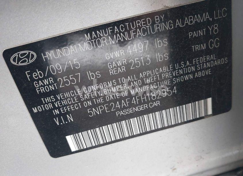 Photo 9 of 2015 Hyundai Sonata SE (VIN 5NPE24AF4FH182954)