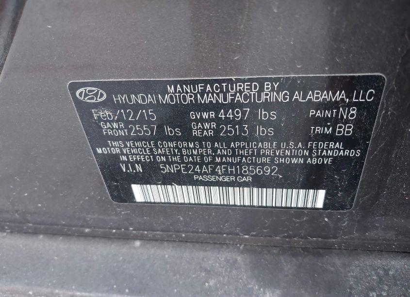 Photo 9 of 2015 Hyundai Sonata SE (VIN 5NPE24AF4FH185692)