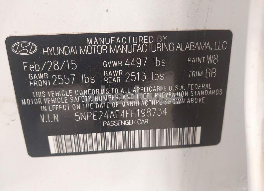 Photo 9 of 2015 Hyundai Sonata SE (VIN 5NPE24AF4FH198734)