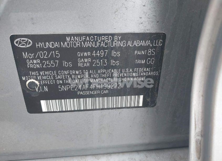 Photo 9 of 2015 Hyundai Sonata SE (VIN 5NPE24AF4FH199222)